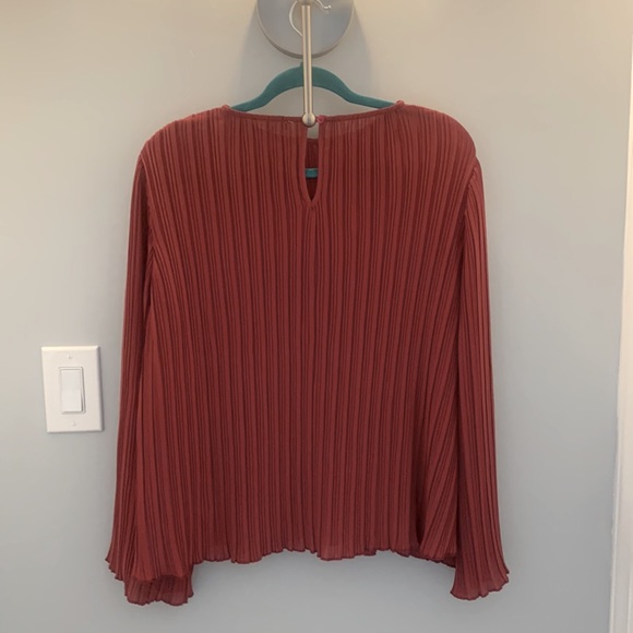 Easel S Pleated Brick Red Blouse - Picture 3 of 9